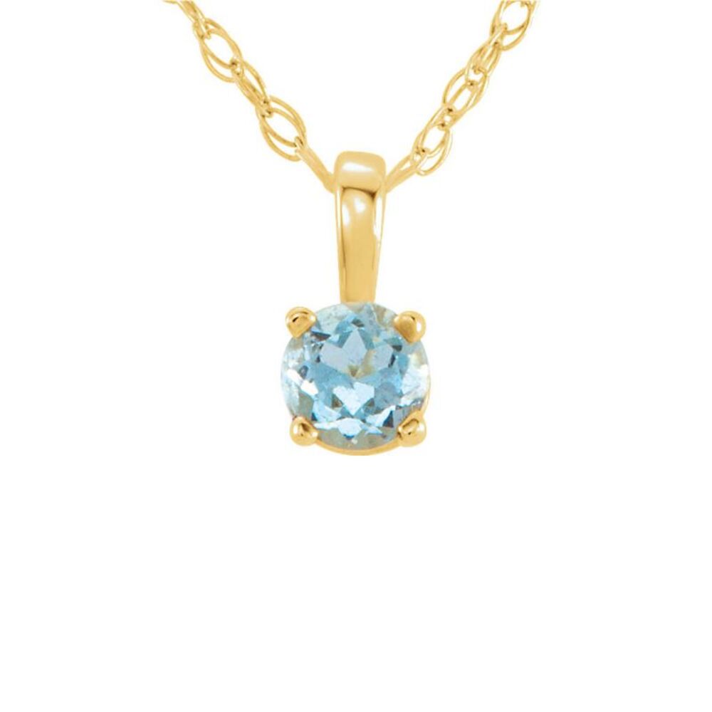 Youth 3mm Round Aquamarine Necklace in 14k Yellow Gold, 14 Inch